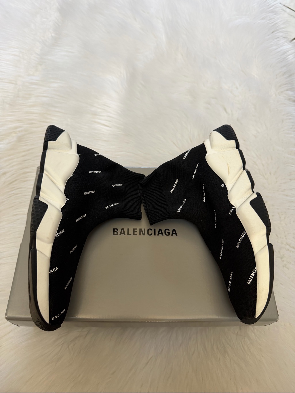 Balenciaga Black And White Logo Sock Sneakers Sz 36